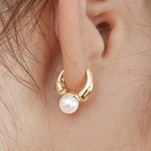 #NEW 925 Sterling Silver Pearl Drop Round Hoop Earrings A
